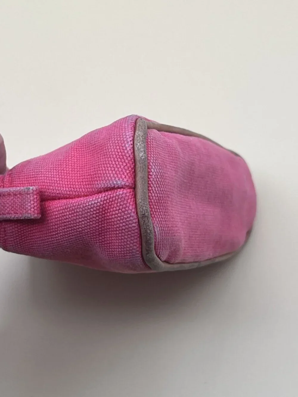 Hermes Cosmetic Pouch Pink-Red Canvas Zip Trousse Case Orange Lining Made in Fra